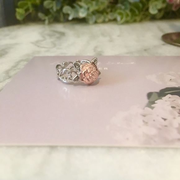 Sterling Silver Rose Gold Flower Scroll Ring - Picture 5 of 8